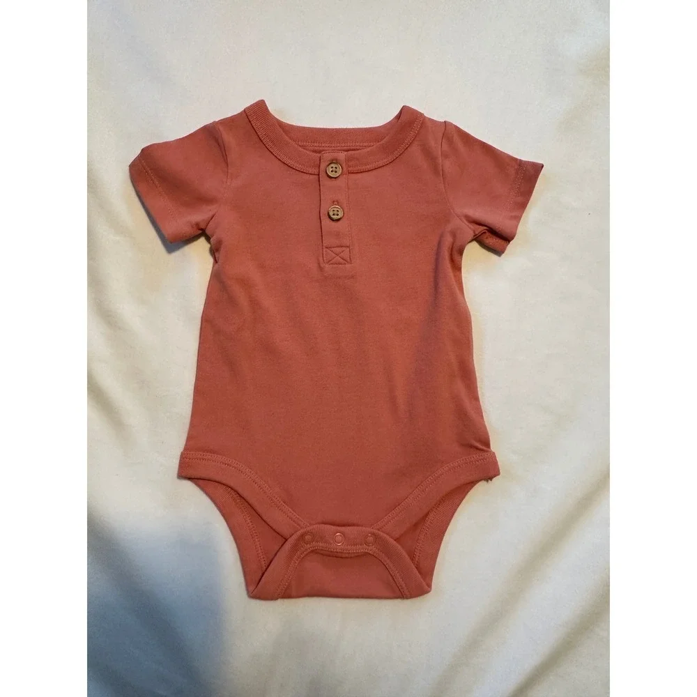 Cat & Jack Baby Bodysuit 0-3M Coral Short‎ Sleeve Button Front 0-3 Months